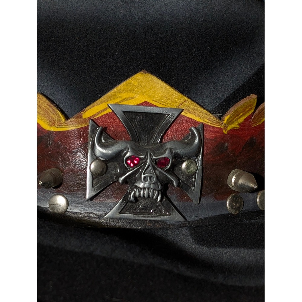 Bullhide Ghost Rider Cowboy Hat Mens M Black Wool Felt Skull Spikes Western - Picture 2 of 13
